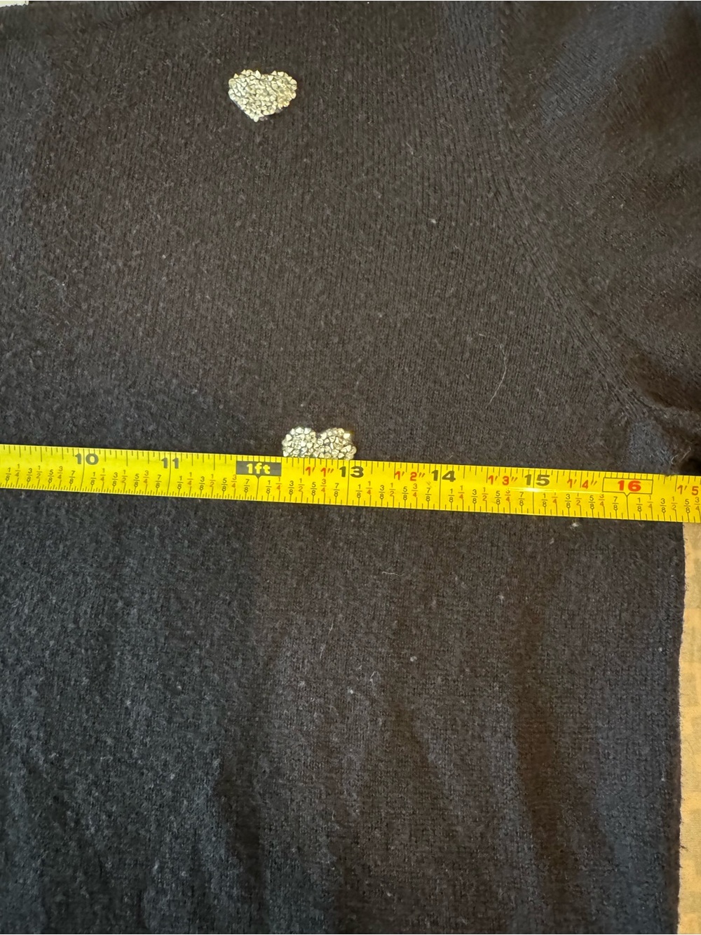 ELLE Black Knit Sweater with Silver
Rhinestone Hearts - Size [S]. EUC - Picture 10 of 13